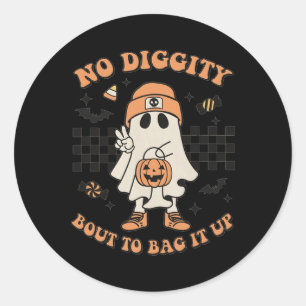 Halloween Ghost No Diggity Bout To Bag It Up Toddl Classic Round Sticker