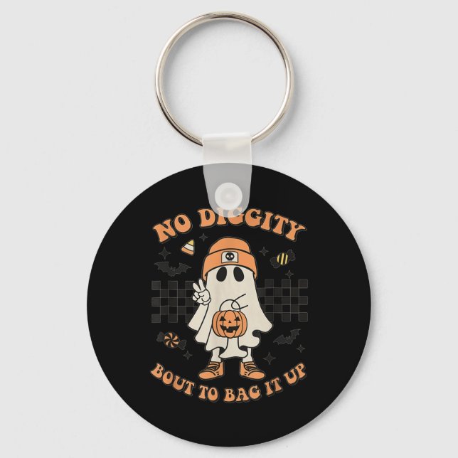 Halloween Ghost No Diggity Bout to Bag it Up Toddl Key Ring (Front)