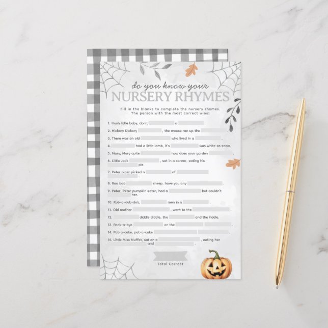 Halloween Ghost Nursery Rhyme Baby Shower Game (Front/Back In Situ)