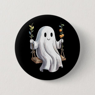 Halloween Ghost On Swing Autumn Flowers Cute 6 Cm Round Badge