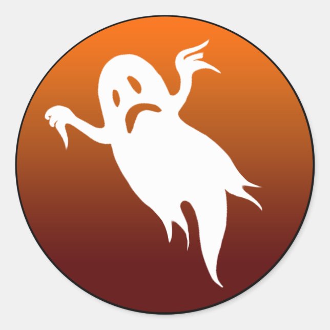 Halloween ghost orange moon classic round sticker (Front)