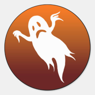 Halloween ghost orange moon classic round sticker