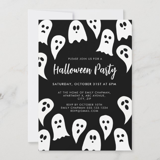 Halloween Ghost Party black and white Invitation (Front)