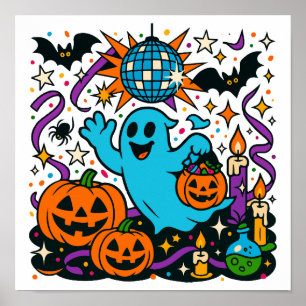 Halloween ghost party clipart PNG, cute spooky ill Poster