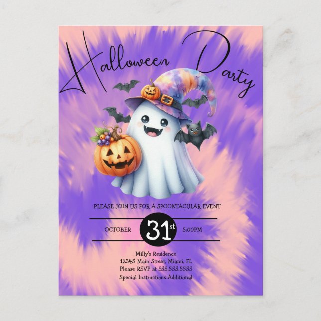 Halloween Ghost Party Tie Dye Hand Drawn  Invitation Postcard (Front)