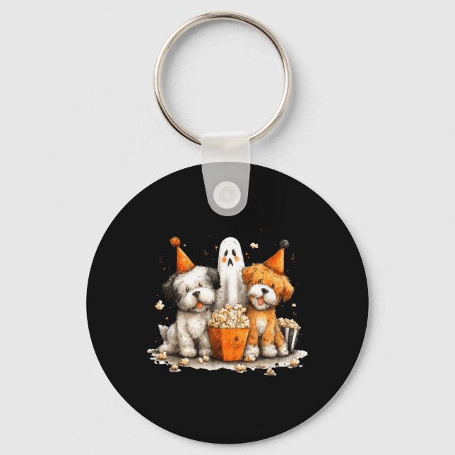 Halloween Ghost Party With Cute Dogs Key Ring (Front)
