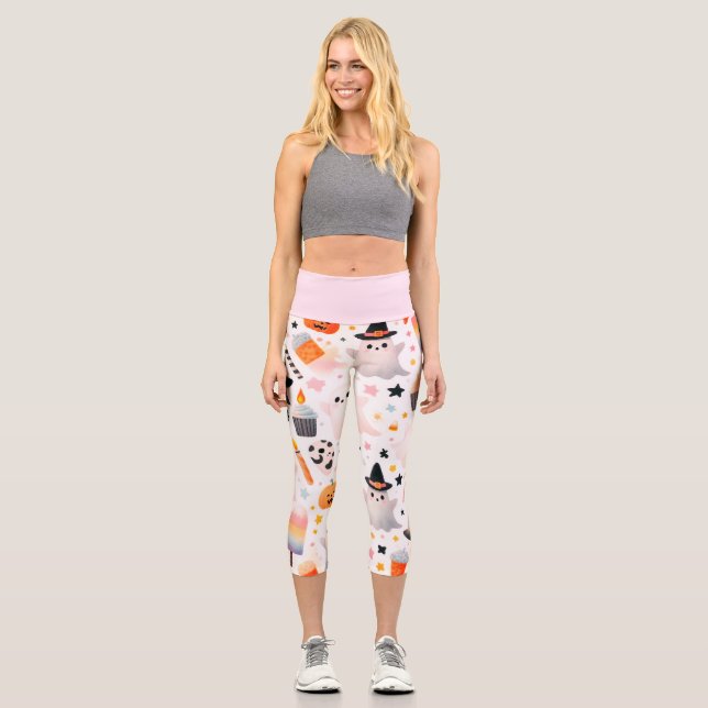 Halloween Ghost Pattern Capri Leggings (Front)