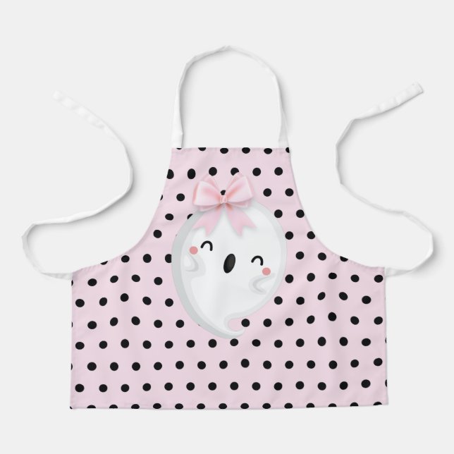 Halloween Ghost Pink Polka dot Apron (Front)
