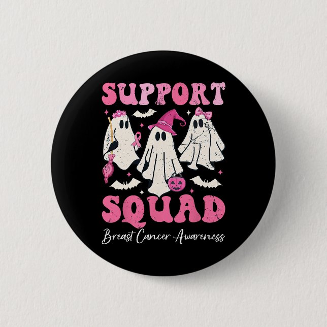 Halloween Ghost Pink Witch Hat Support Squad Breas 6 Cm Round Badge (Front)