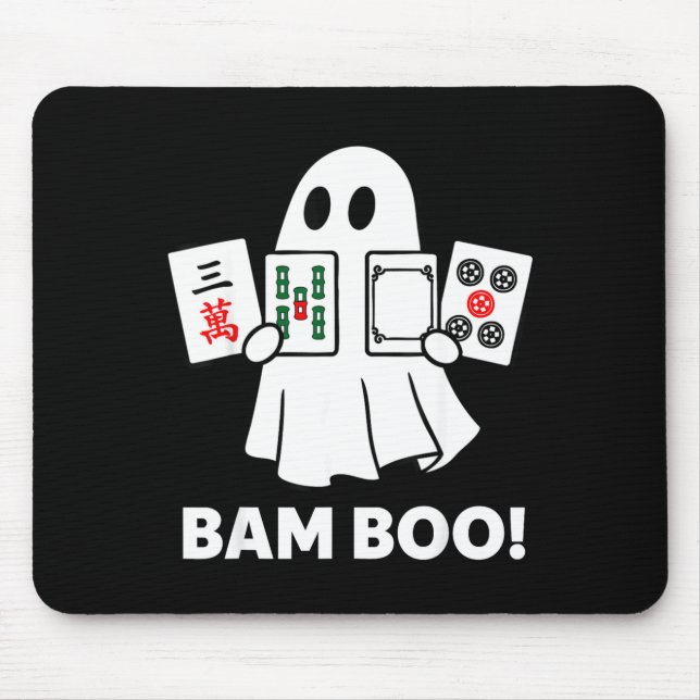 Halloween ghost playing mahjong spooky bam boo mouse pad (Front)