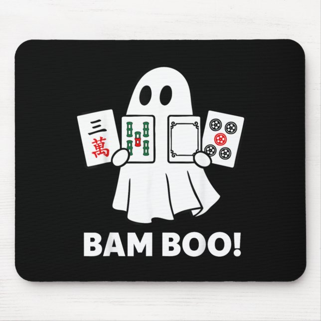 Halloween Ghost Playing Mahjong Spooky Bam Boo Mouse Pad (Front)