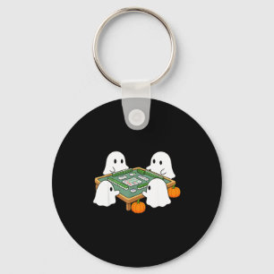 Halloween ghost playing mahjong spooky mahjong key ring