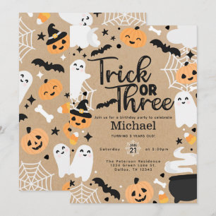 Halloween Ghost Pumpkin 3rd Birthday Party Invitation