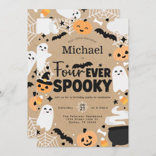 Halloween Ghost Pumpkin 4th Birthday Party Invitation