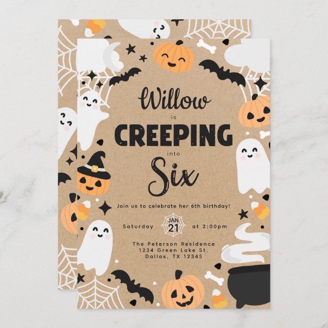 Halloween Ghost Pumpkin 6th Birthday Party Invitation (Front/Back)