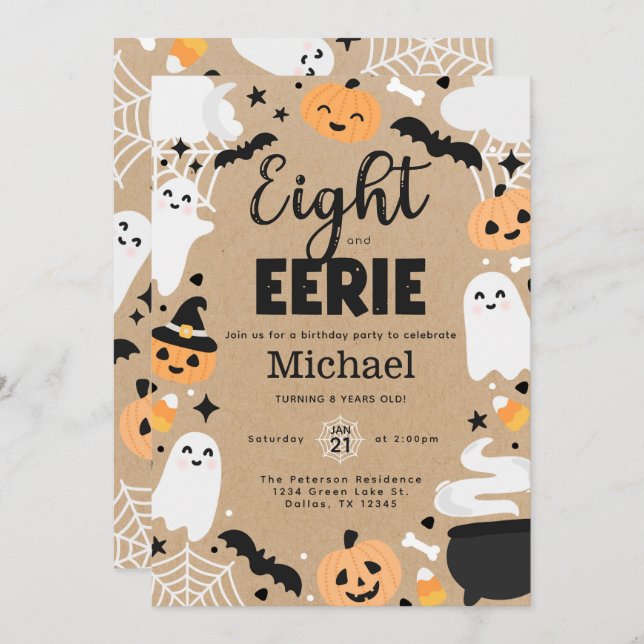 Halloween Ghost Pumpkin 8th Birthday Party Invitation (Front/Back)