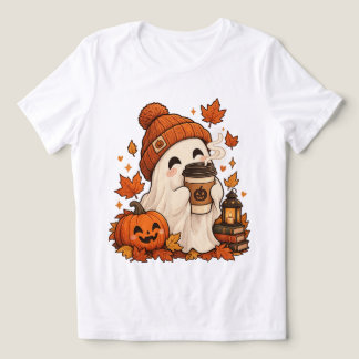 Halloween Ghost Pumpkin Autumn Leaves Coffee Lover Tri-Blend Shirt
