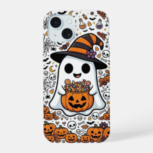 Halloween Ghost Pumpkin Candy Pattern Witch iPhone 15 Case