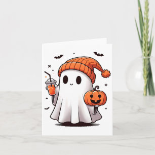 Halloween Ghost Pumpkin Cosy Drinks Beanie Fall Fu Card