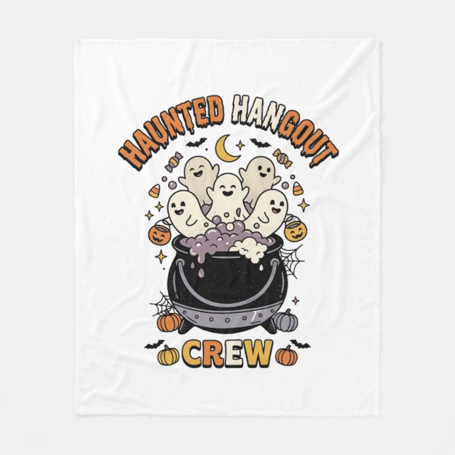 Halloween Ghost Pumpkin Crew Fleece Blanket (Front)