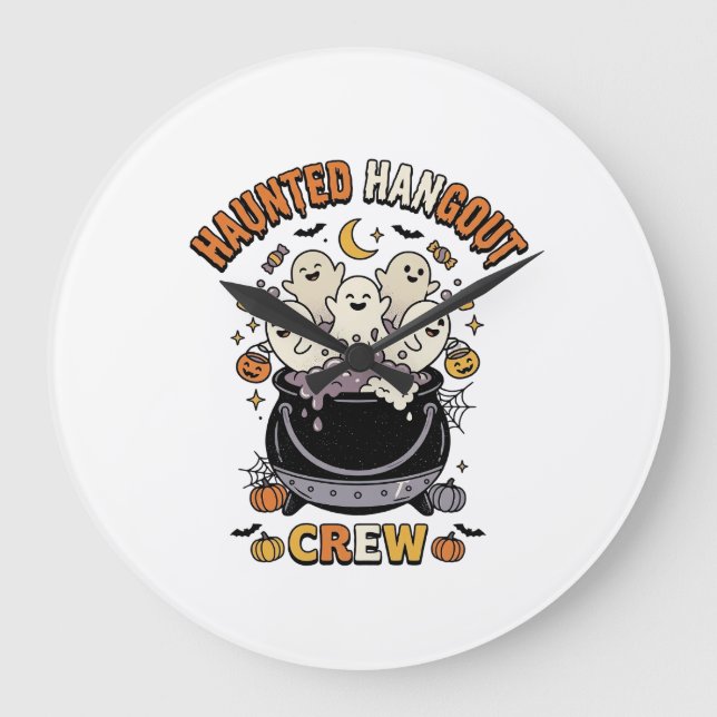Halloween Ghost Pumpkin Crew Large Clock (Front)