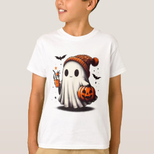 Halloween Ghost Pumpkin Fall Drinks Spooky Beanie T-Shirt
