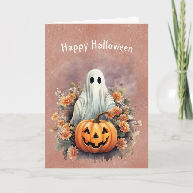 Halloween Ghost Pumpkin Festive Card (Front)