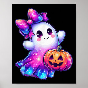 Halloween Ghost Pumpkin Galaxy Colours Cute Spooky Poster