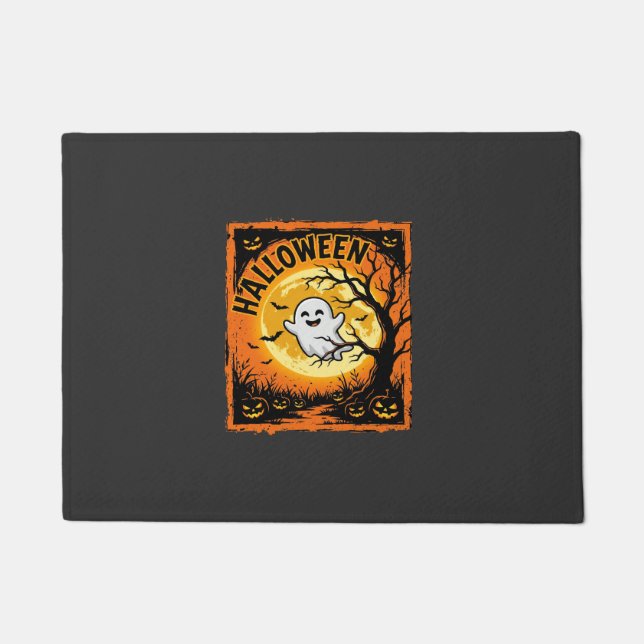 Halloween Ghost Pumpkin Haunted Tree Doormat (Front)