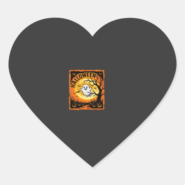 Halloween Ghost Pumpkin Haunted Tree Heart Sticker (Front)