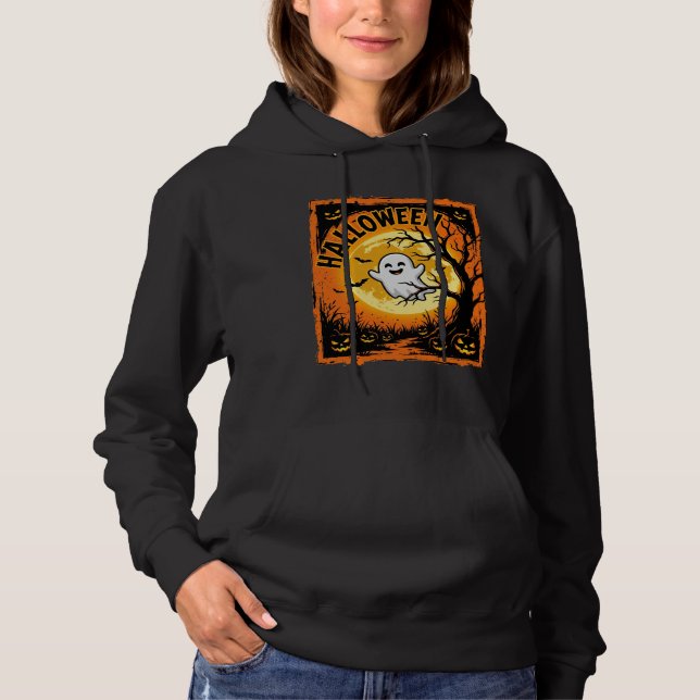 Halloween Ghost Pumpkin Haunted Tree Hoodie (Front)