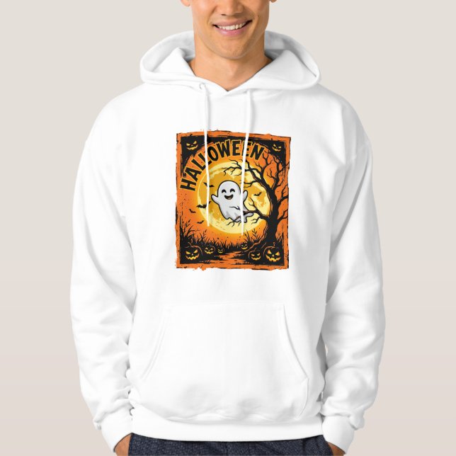 Halloween Ghost Pumpkin Haunted Tree Hoodie (Front)