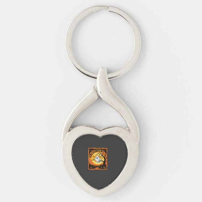 Halloween Ghost Pumpkin Haunted Tree Key Ring (Front)