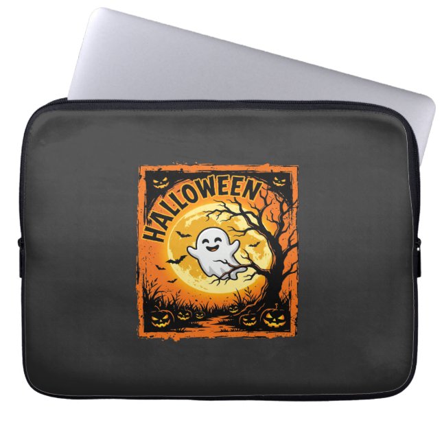 Halloween Ghost Pumpkin Haunted Tree Laptop Sleeve (Front)