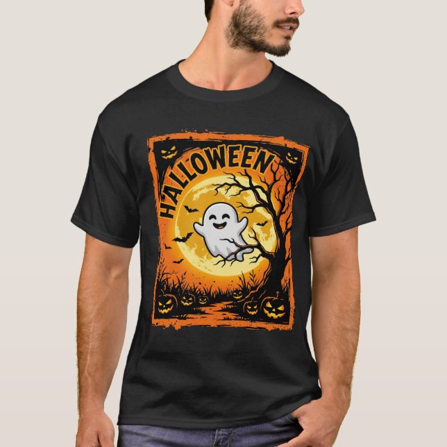 Halloween Ghost Pumpkin Haunted Tree T-Shirt (Front)