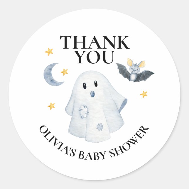 Halloween Ghost Pumpkin Little Boo Baby Shower Classic Round Sticker (Front)