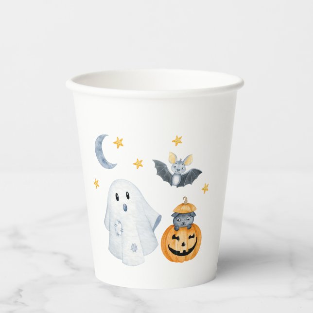 Halloween Ghost Pumpkin Little Boo Baby Shower Paper Cups (Front)