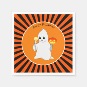Halloween Ghost & Pumpkin on Black & Orange Napkin