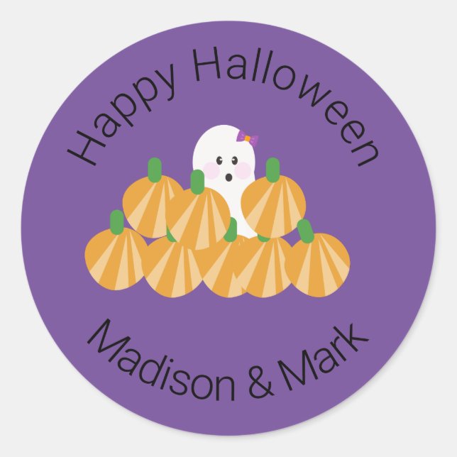 Halloween Ghost Pumpkin Patch Halloween Favour Classic Round Sticker (Front)