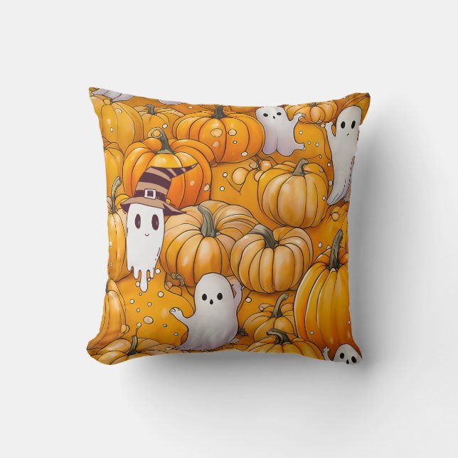 Halloween Ghost & Pumpkin Pattern  Cushion (Front)