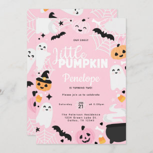 Halloween Ghost Pumpkin Pink Birthday Party Invitation