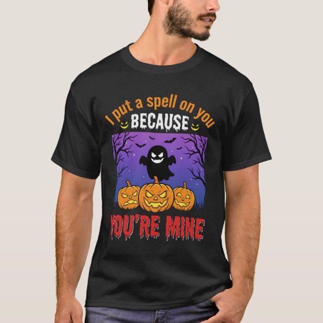 Halloween Ghost Pumpkin Spell Typography Design T-Shirt (Front)