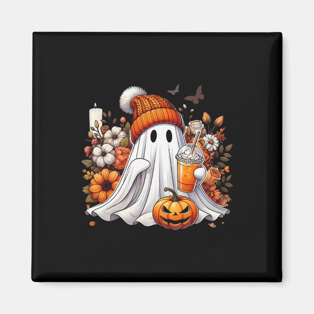 Halloween Ghost Pumpkin Spice Latte Flower Fall Co Magnet (Front)