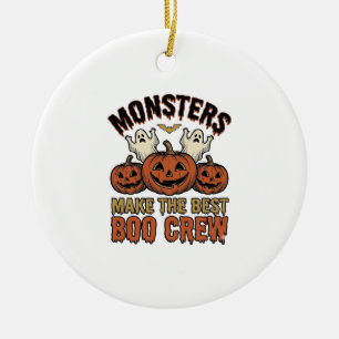 Halloween Ghost Pumpkin Vintage Engraving Funny Te Ceramic Tree Decoration