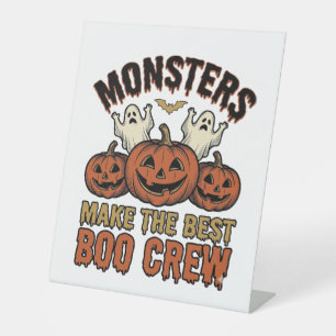 Halloween Ghost Pumpkin Vintage Engraving Funny Te Pedestal Sign