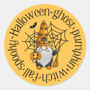 Halloween Ghost Pumpkin Witch Fall Spooky Gnome Classic Round Sticker