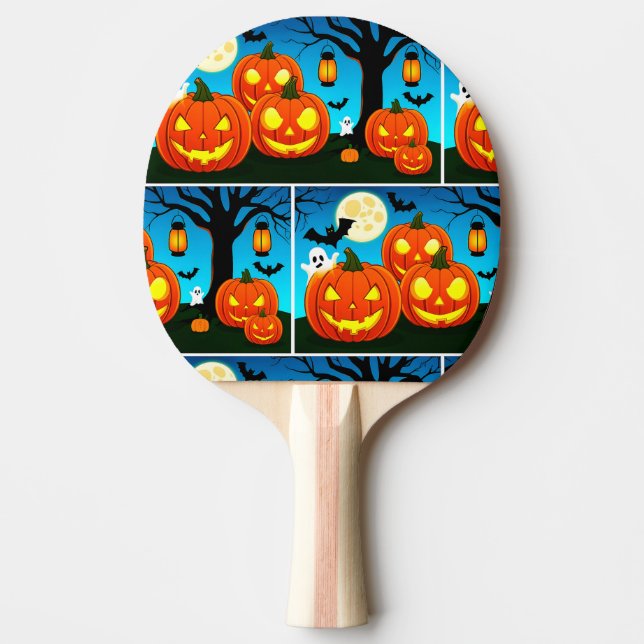 Halloween Ghost, Pumpkins, Bats Ping Pong Paddle (Front)