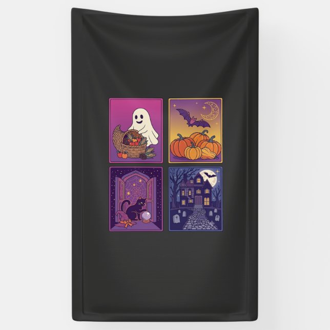 Halloween Ghost Pumpkins Black Cat Haunted House B Banner (Vertical)