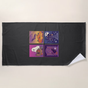 Halloween Ghost Pumpkins Black Cat Haunted House B Beach Towel