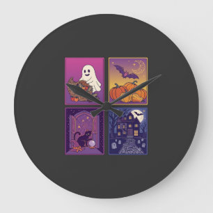 Halloween Ghost Pumpkins Black Cat Haunted House B Large Clock